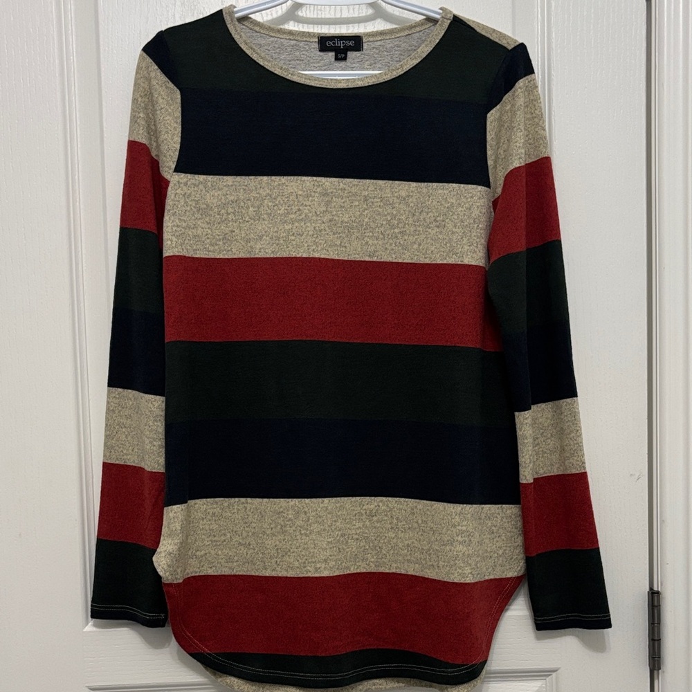Eclipse Striped Long Sleeve Top - Red, Navy, Green and Tan